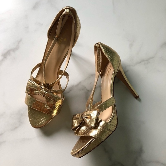 Kate Spade Gold Bow Strappy Leather Sandal 10 - Picture 2 of 8